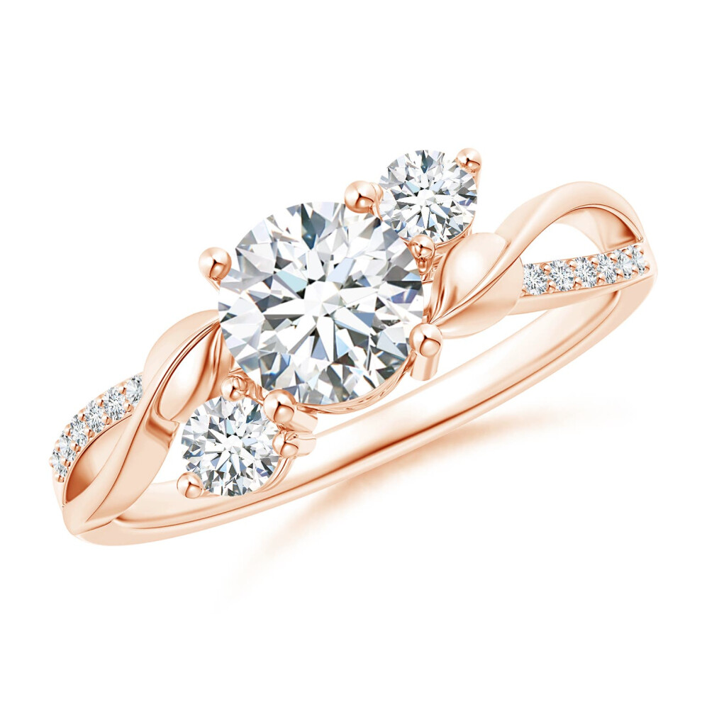 (P 1/2, 14ct Rose Gold) Angara Lab-Grown Three Stone Diamond Twisted Vine Ring for Women-image-OPC-PGHMTSW-NEW