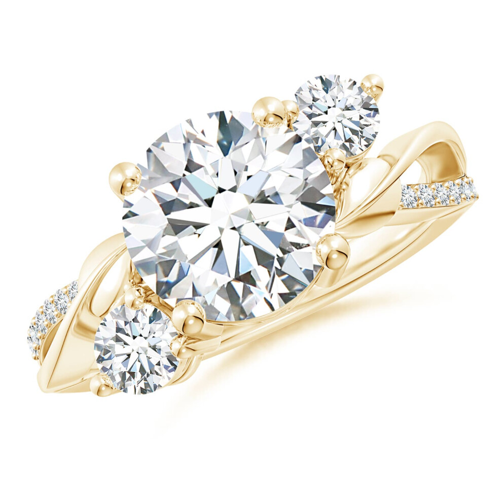 (K 1/2, 14ct Yellow Gold) Angara Lab-Grown Three Stone Diamond Twisted Vine Ring for Women-image-OPC-PGHMVC5-NEW