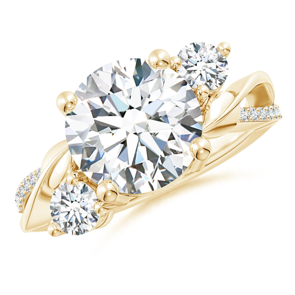 (T 1/2, 9ct Yellow Gold) Angara Lab-Grown Three Stone Diamond Twisted Vine Ring for Women-image-OPC-PGHMVCV-NEW