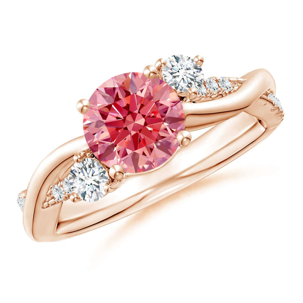 (L 1/2, 9ct Rose Gold) Angara Nature Inspired Lab-Grown Fancy Intense Pink & White Diamond Twisted Vine Ring for Women-image-OPC-PGHMVJT-NEW