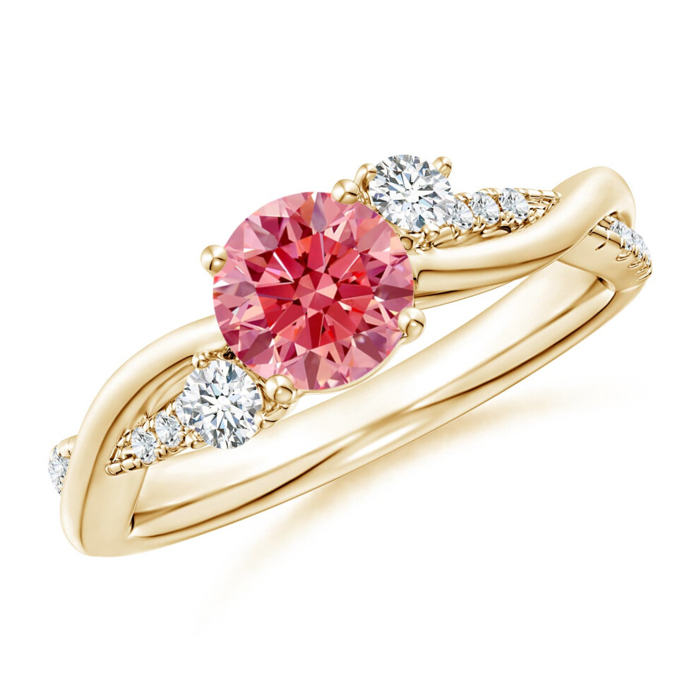 (L 1/2, 9ct Yellow Gold) Angara Nature Inspired Lab-Grown Fancy Intense Pink & White Diamond Twisted Vine Ring for Women-image-OPC-PGHMVS2-NEW