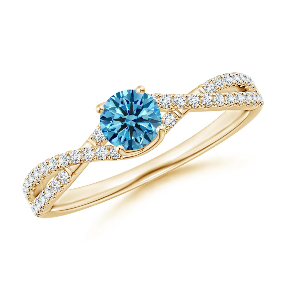 (L 1/2, 9ct Yellow Gold) Angara Twist Shank Solitaire Round Lab-Grown Fancy Intense Blue Diamond Engagement Ring for Women-image-OPC-PGHMXT6-NEW