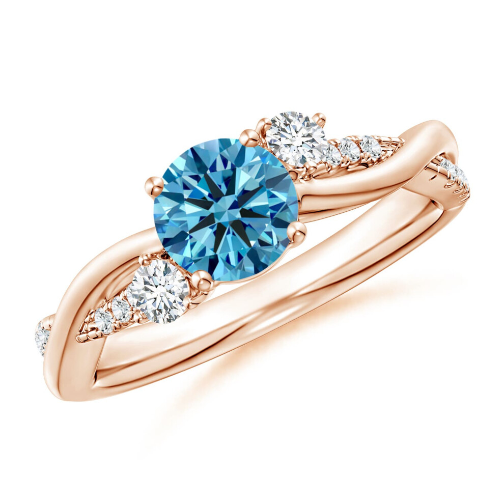 (Q 1/2, 14ct Rose Gold) Angara Nature Inspired Lab-Grown Fancy Intense Blue & White Diamond Twisted Vine Ring for Women-image-OPC-PGHMZQQ-NEW