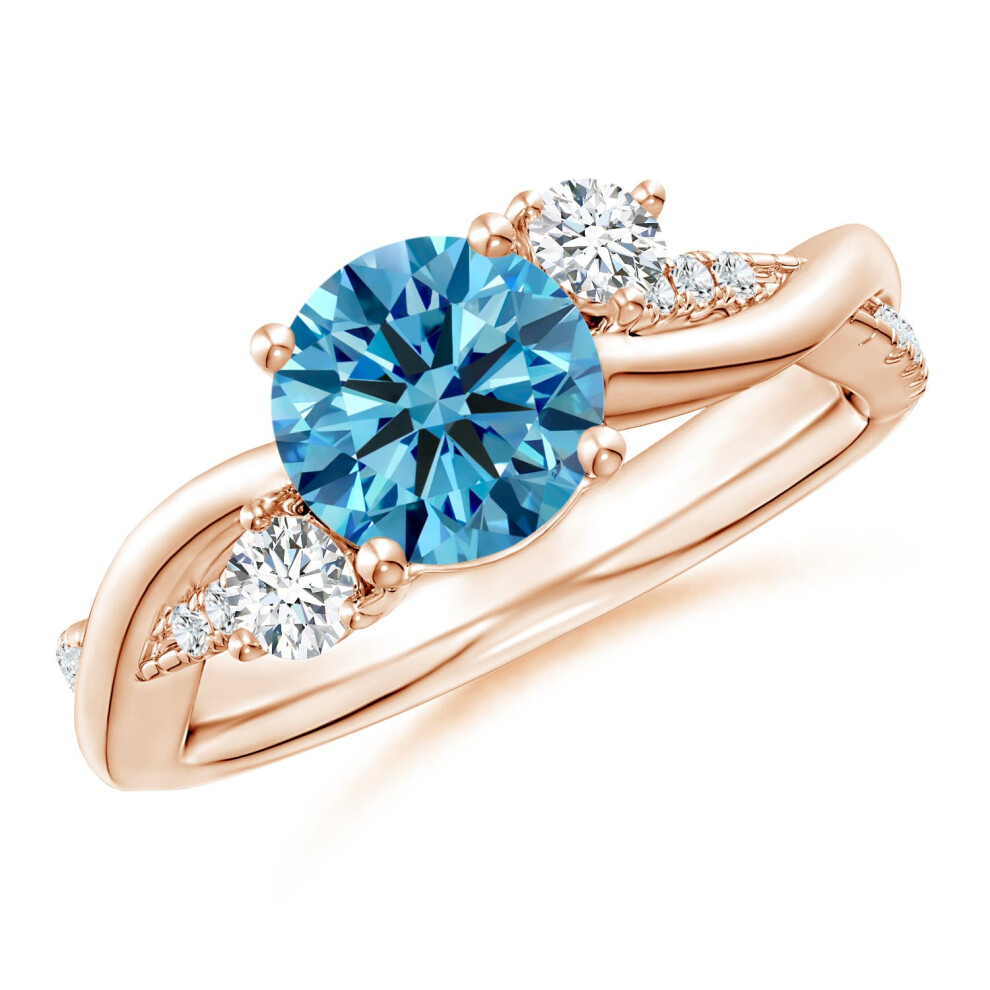 (K 1/2, 14ct Rose Gold) Angara Nature Inspired Lab-Grown Fancy Intense Blue & White Diamond Twisted Vine Ring for Women-image-OPC-PGHMZQW-NEW