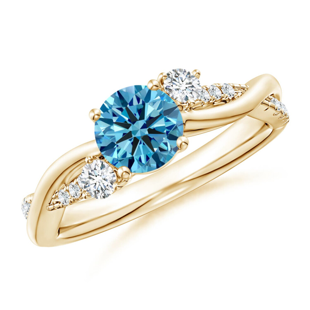 (P 1/2, 9ct Yellow Gold) Angara Nature Inspired Lab-Grown Fancy Intense Blue & White Diamond Twisted Vine Ring for Women-image-OPC-PGHMZZM-NEW