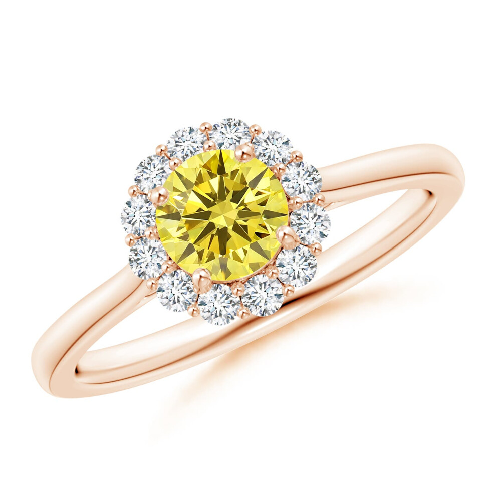 (R 1/2, 14ct Rose Gold) Angara Classic Round Lab-Grown Fancy Intense Yellow Diamond Scalloped Halo Ring for Women-image-OPC-PGHN22Y-NEW