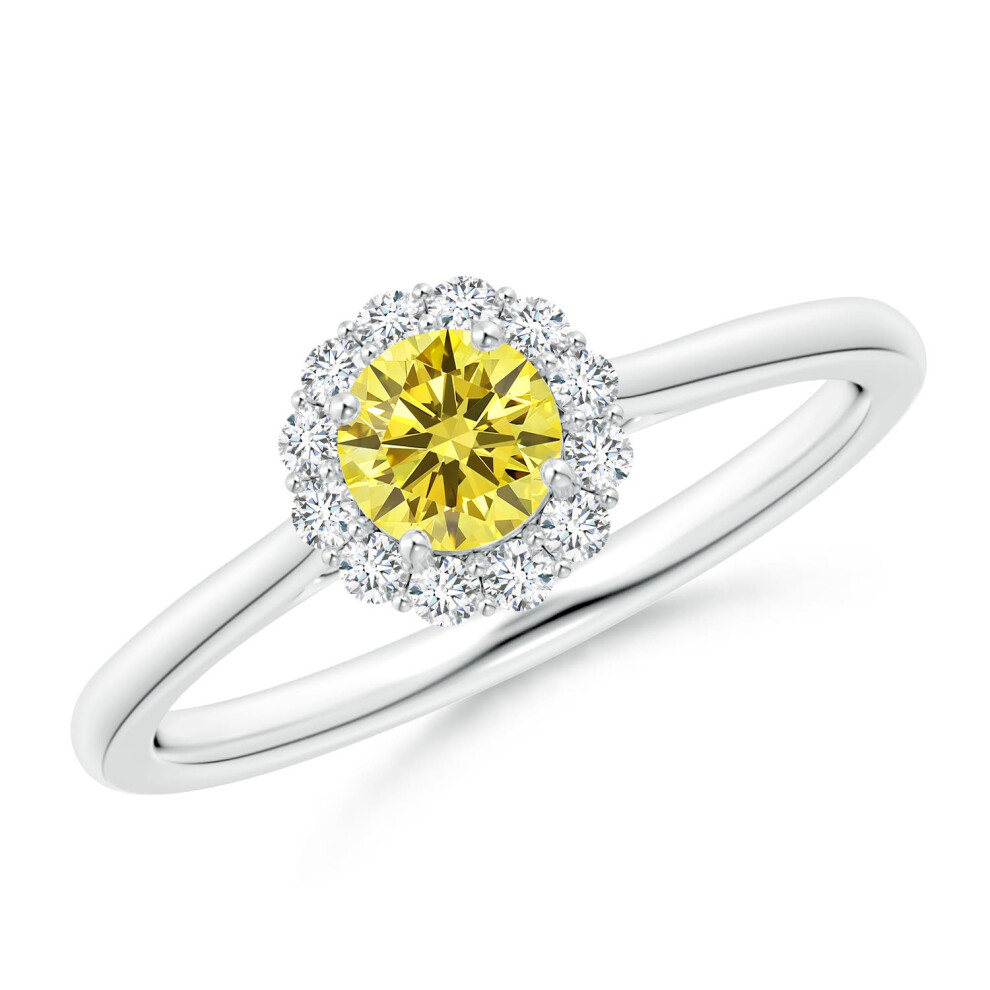 (N 1/2, 14ct White Gold) Angara Classic Round Lab-Grown Fancy Intense Yellow Diamond Scalloped Halo Ring for Women-image-OPC-PGHN275-NEW
