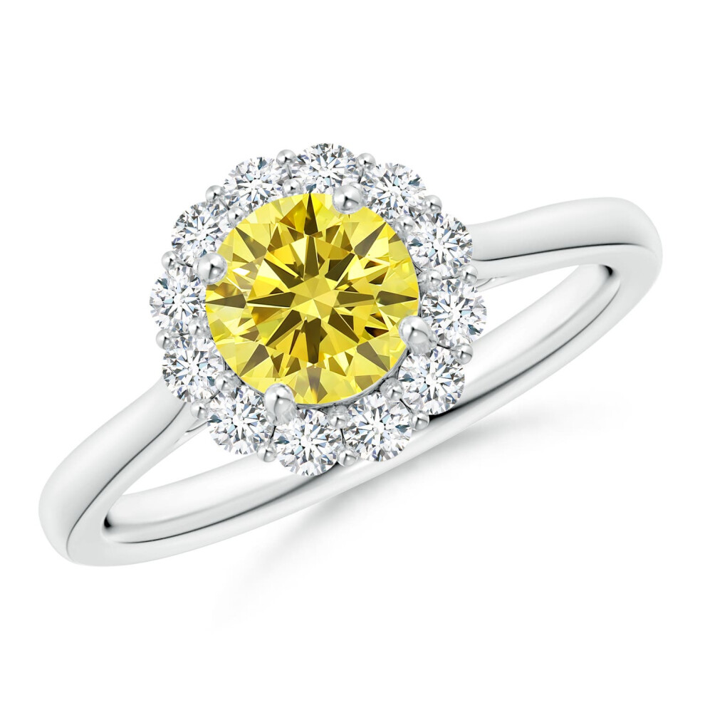 (S 1/2, 14ct White Gold) Angara Classic Round Lab-Grown Fancy Intense Yellow Diamond Scalloped Halo Ring for Women-image-OPC-PGHN28B-NEW