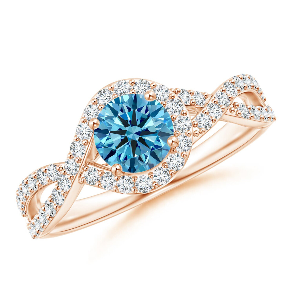 (K 1/2, 14ct Rose Gold) Angara Criss Cross Infinity Halo Lab-Grown Fancy Intense Blue Diamond Ring for Women-image-OPC-PGHN5RG-NEW