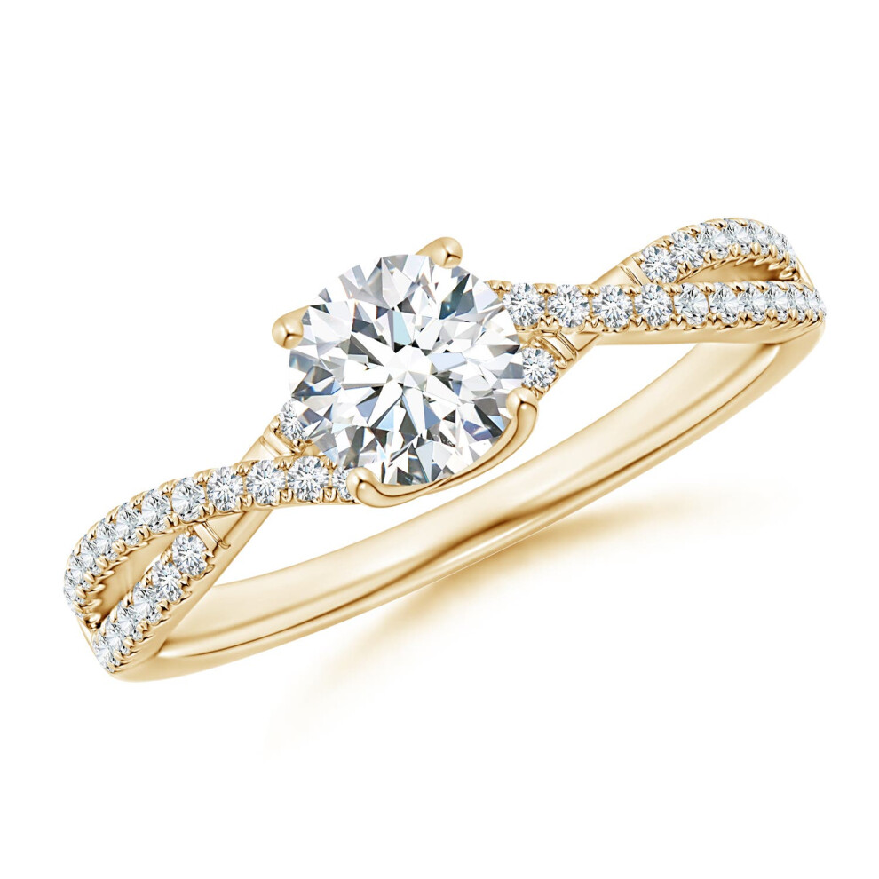 (K 1/2, 14ct Yellow Gold) Angara Lab-Grown-Twist Shank Solitaire Round Diamond Engagement Ring for Women-image-OPC-PGHN6YN-NEW