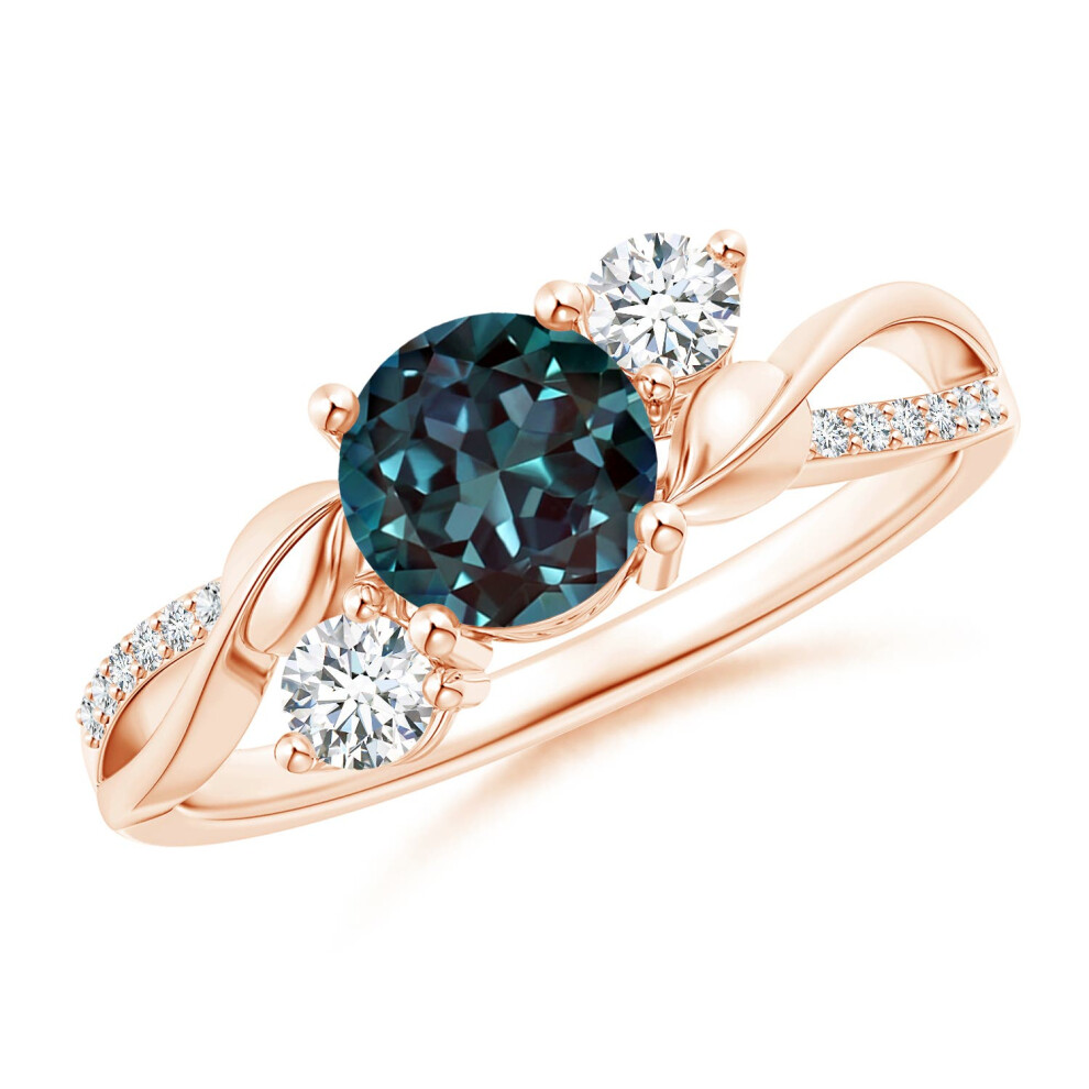 (R 1/2, 14ct Rose Gold) Angara Lab-Grown Alexandrite and Diamond Twisted Vine Ring for Women-image-OPC-PGHN7G7-NEW