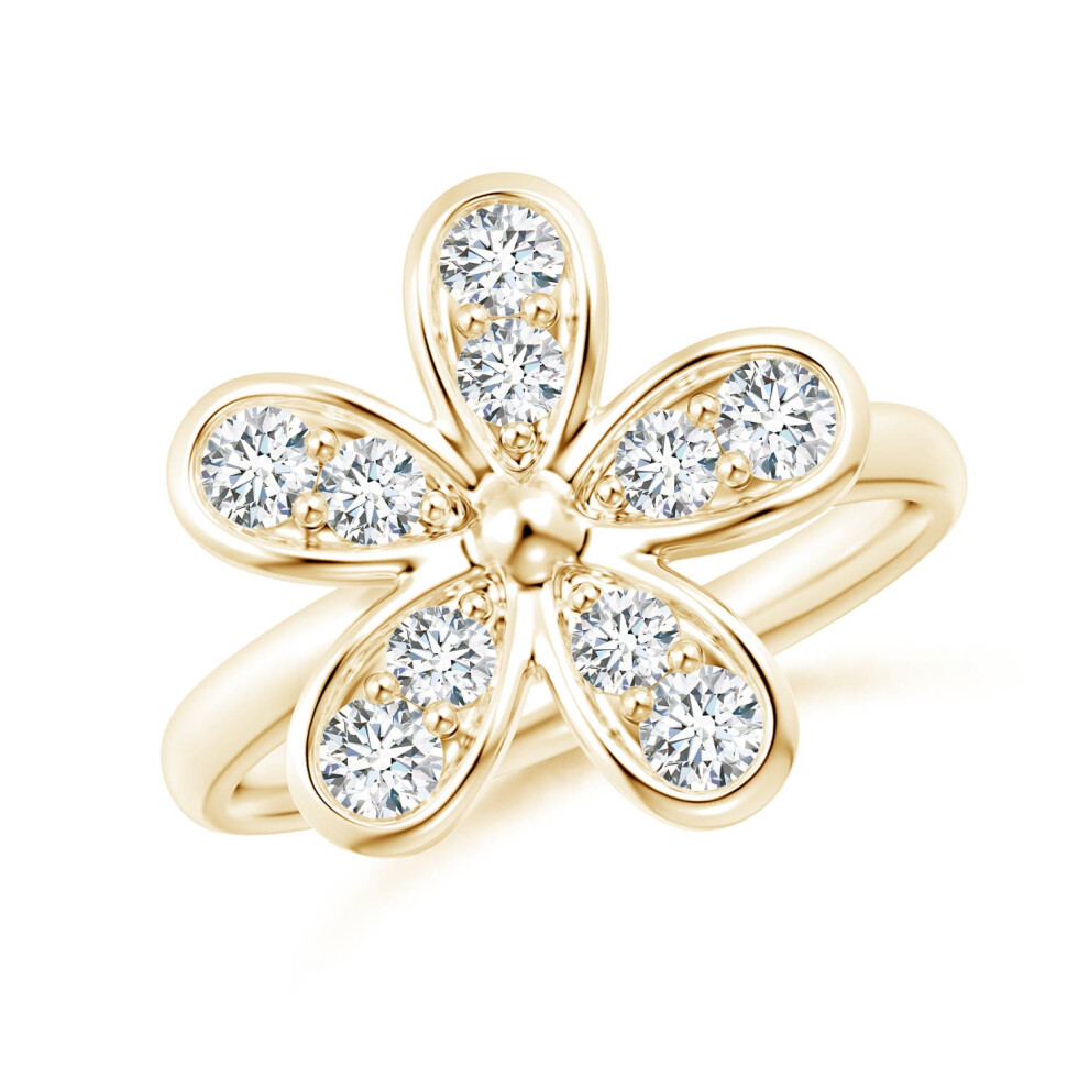 (P 1/2, 9ct Yellow Gold) Angara Lab-Grown Pave-Set Diamond Daisy Ring for Women-image-OPC-PGHN8TR-NEW