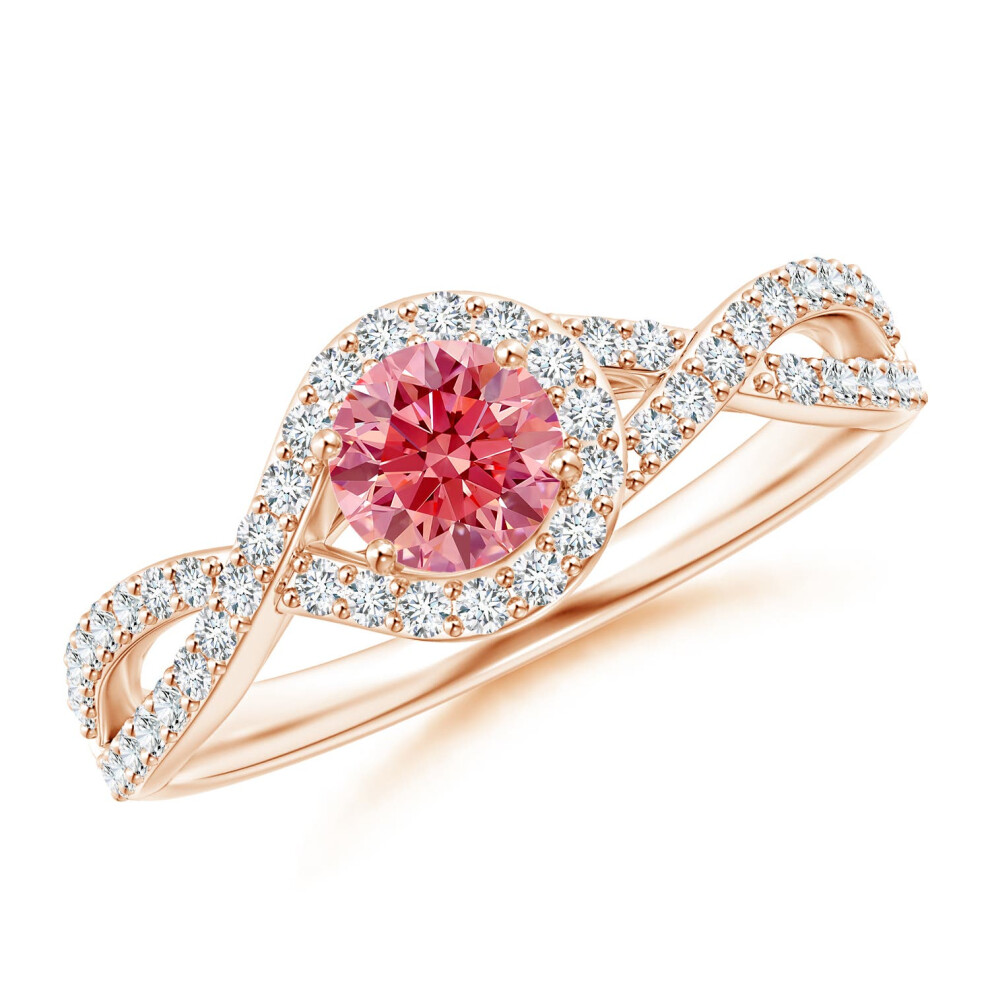 (R 1/2, 14ct Rose Gold) Angara Criss Cross Infinity Halo Lab-Grown Fancy Intense Pink Diamond Ring for Women-image-OPC-PGHN8WK-NEW