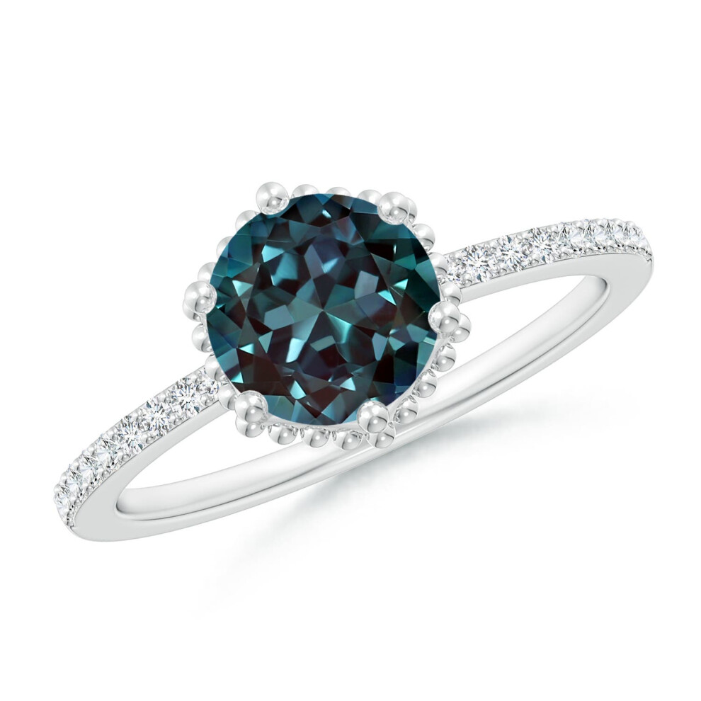 (K 1/2, 9ct White Gold) Angara Solitaire Round Lab-Grown Alexandrite Ring with Diamond Accents for Women-image-OPC-PGHN9RW-NEW
