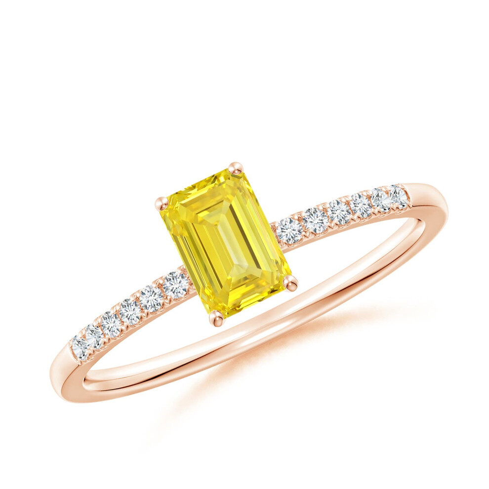 (M 1/2, 14ct Rose Gold) Angara Emerald-Cut Lab-Grown Fancy Intense Yellow Diamond Engagement Ring for Women-image-OPC-PGHNBW5-NEW