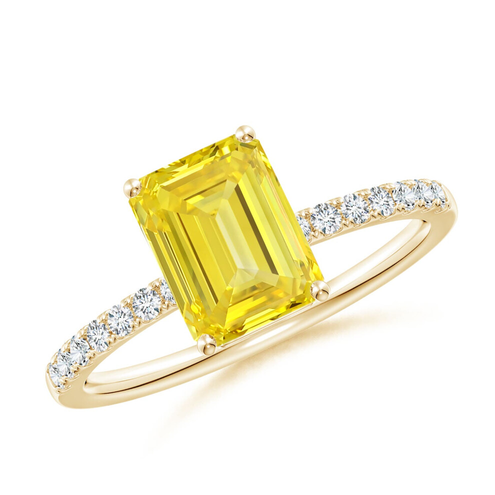 (O 1/2, 14ct Yellow Gold) Angara Emerald-Cut Lab-Grown Fancy Intense Yellow Diamond Engagement Ring for Women-image-OPC-PGHNC7J-NEW
