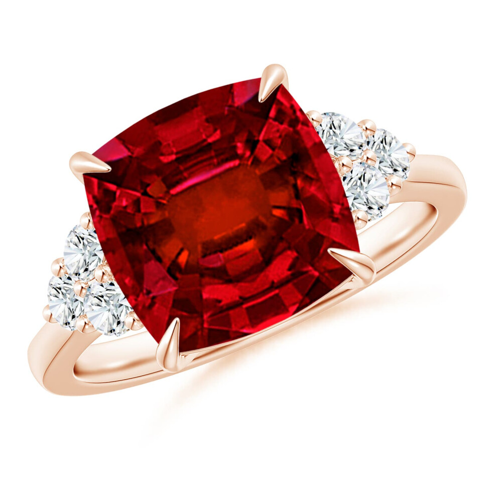 (P 1/2, 14ct Rose Gold) Angara Lab-Grown Cushion Ruby Engagement Ring with Trio Diamonds for Women-image-OPC-PGHND9T-NEW