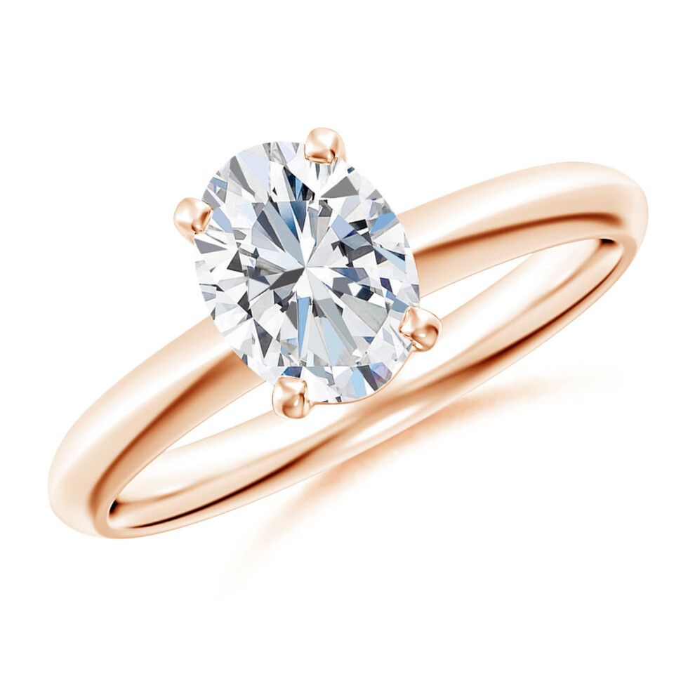 (J 1/2, 14ct Rose Gold) Angara Lab-Grown Oval Diamond Solitaire Knife-Edge Shank Engagement Ring for Women-image-OPC-PGHNFBQ-NEW