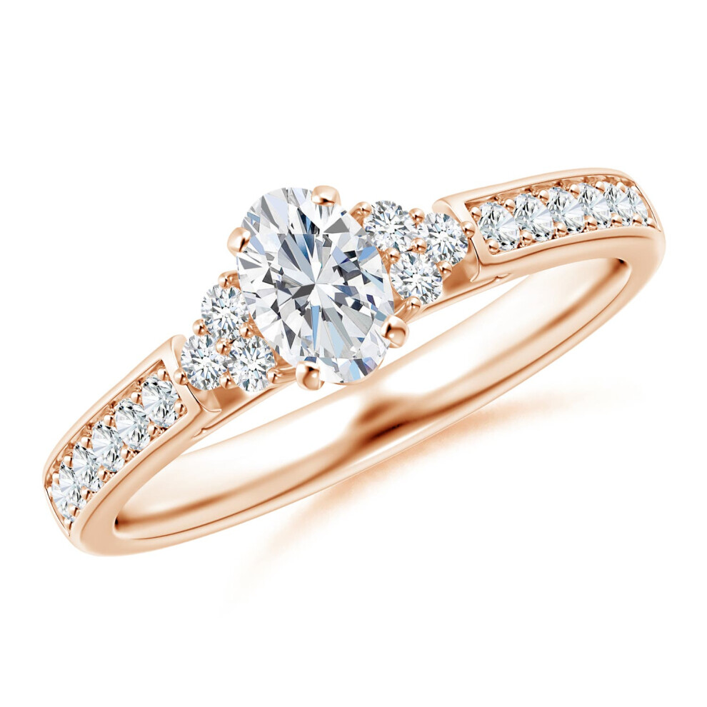 (O 1/2, 14ct Rose Gold) Angara Lab-Grown-Oval Diamond Engagement Ring with Trio Accents for Women-image-OPC-PGHNGDF-NEW