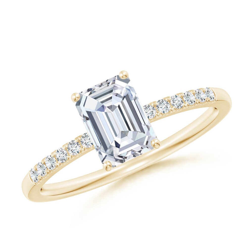 (S 1/2, 14ct Yellow Gold) Angara Lab-Grown Emerald-Cut Diamond Engagement Ring with Lab Diamond Accents for Women-image-OPC-PGHNHZ9-NEW
