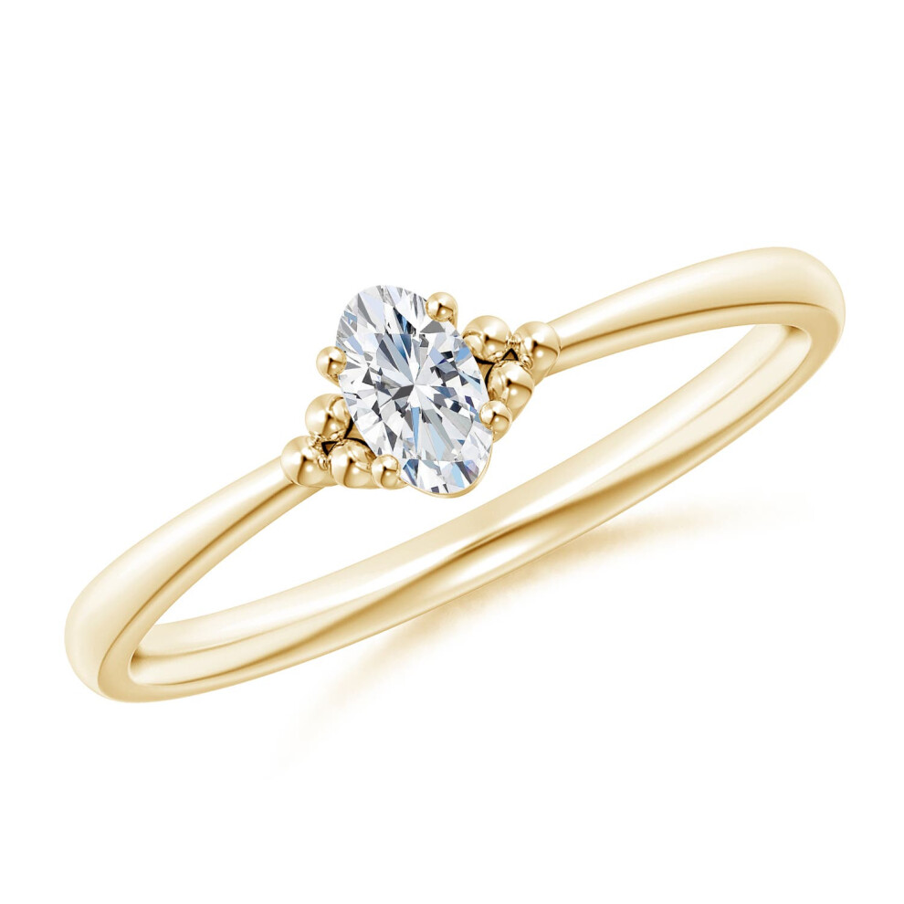(K 1/2, 14ct Yellow Gold) Angara Lab-Grown-Solitaire Oval Diamond Beaded Engagement Ring for Women-image-OPC-PGHNKDM-NEW