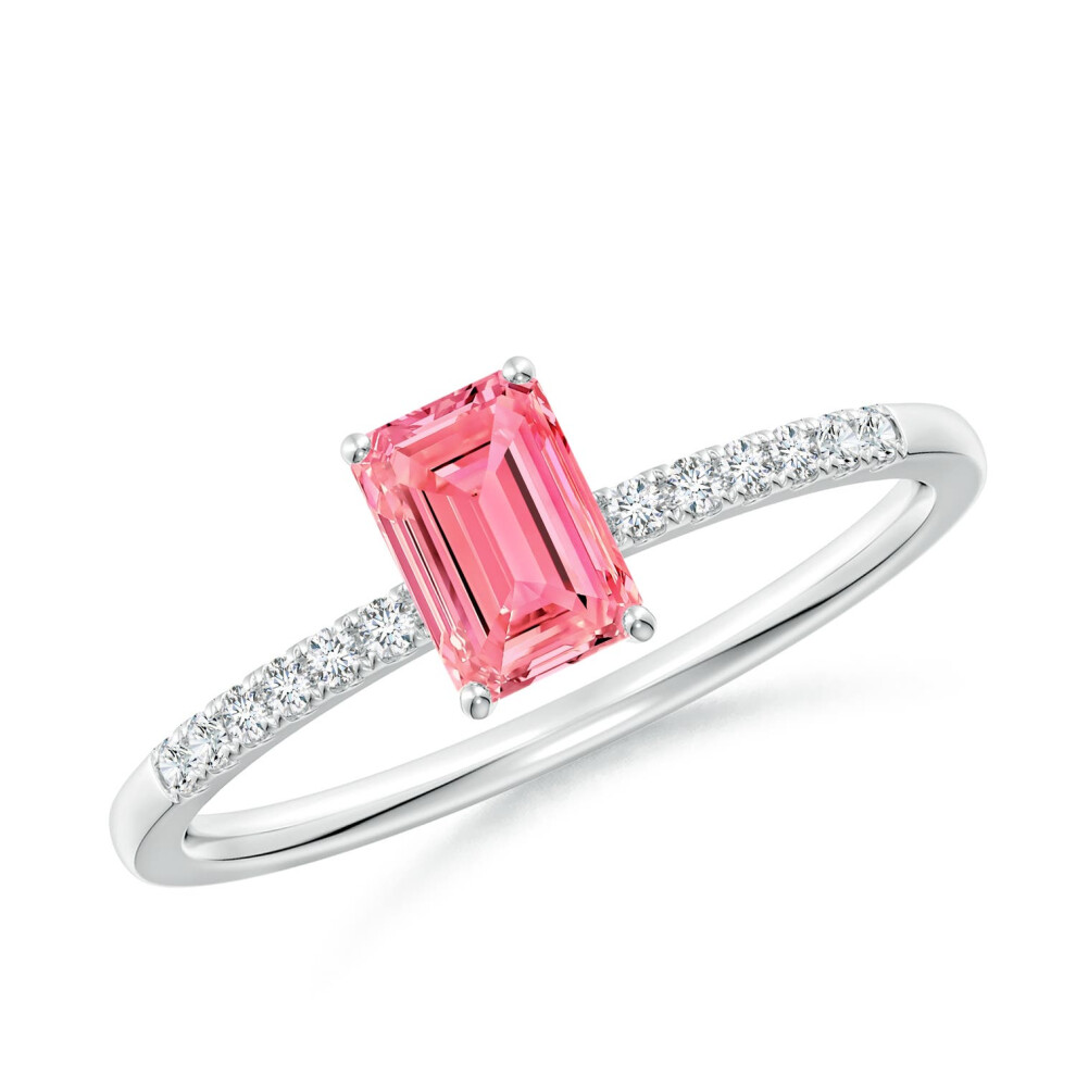 (S 1/2, 14ct White Gold) Angara Emerald-Cut Lab-Grown Fancy Intense Pink Diamond Engagement Ring for Women-image-OPC-PGHNMRH-NEW