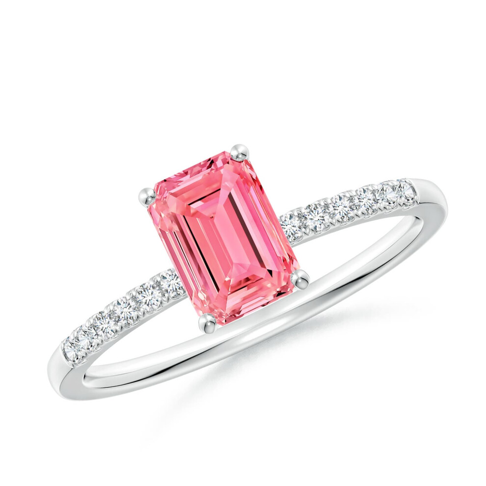 (M 1/2, 9ct White Gold) Angara Emerald-Cut Lab-Grown Fancy Intense Pink Diamond Engagement Ring for Women-image-OPC-PGHNMSX-NEW