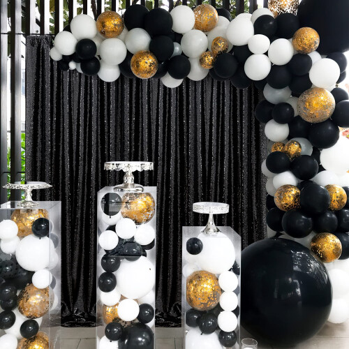 Sorte glittergardiner Draperer: 4 paneler pailletterbaggrundsgardiner 2FTx8FT sorte halloweenbaggrundspaneler til gotisk temafest bryllupsscenede 1
