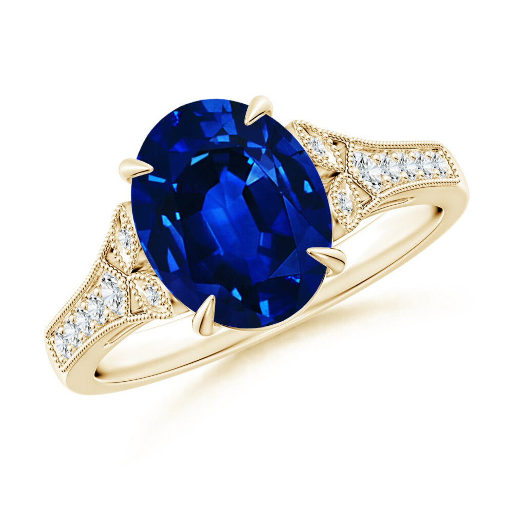 (M 1/2, 9ct Yellow Gold) Angara Lab-Grown Aeon Vintage Inspired Oval Sapphire Solitaire Engagement Ring with Milgrain for Women-image-OPC-PGHNPVY-NEW