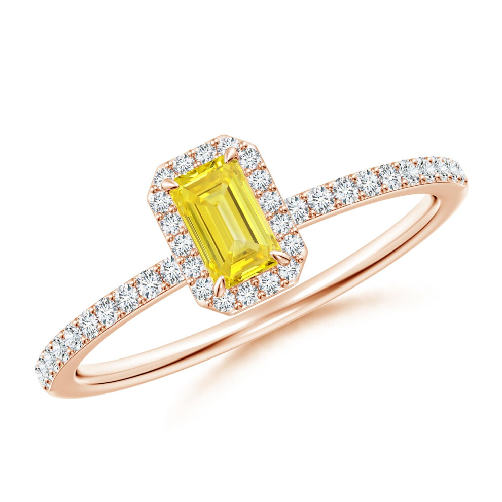 (P 1/2, 14ct Rose Gold) Angara Emerald-Cut Lab-Grown Fancy Intense Yellow Diamond Halo Engagement Ring for Women-image-OPC-PGHNQX6-NEW