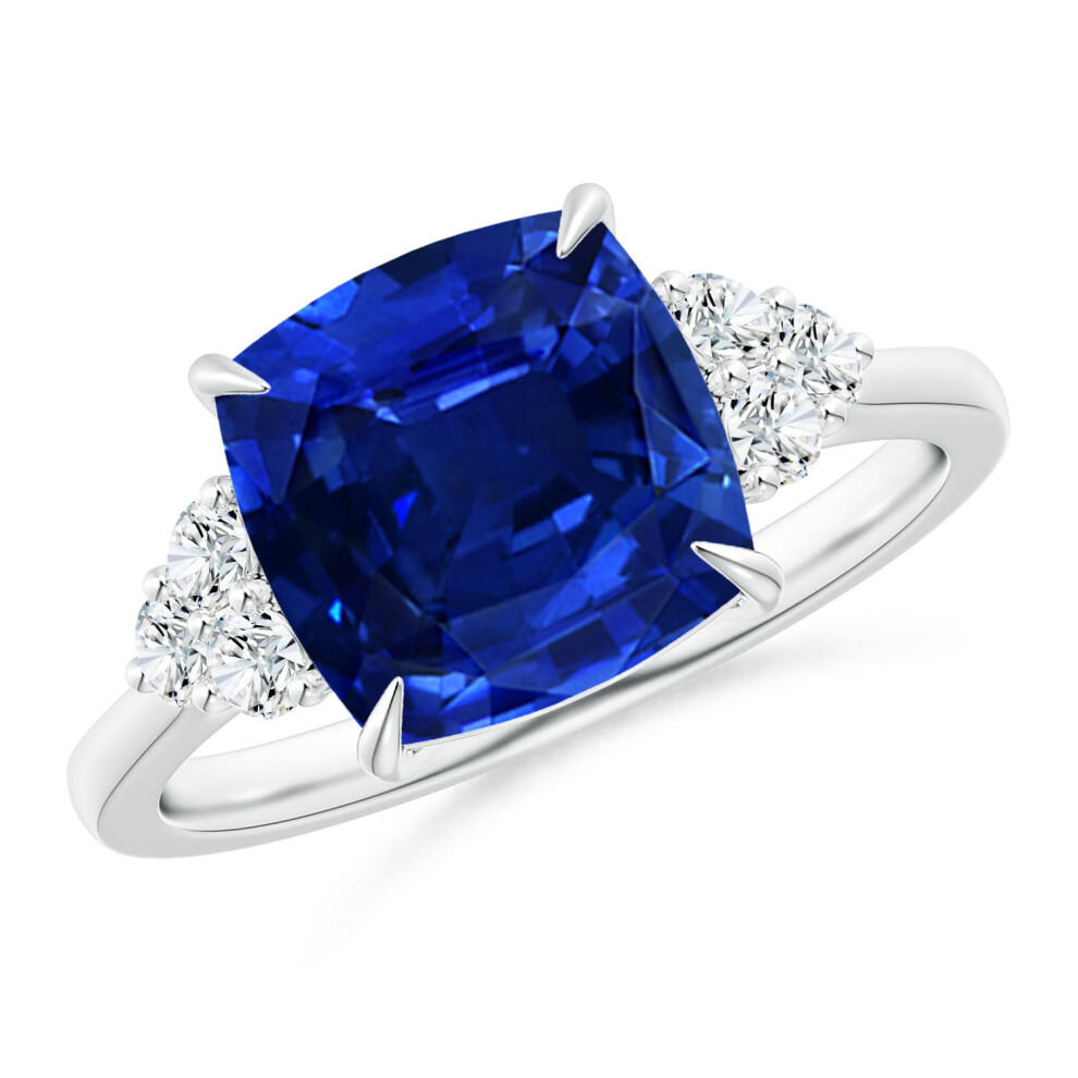 (R 1/2, 14ct White Gold) Angara Lab-Grown Cushion Blue Sapphire Engagement Ring with Trio Diamonds for Women-image-OPC-PGHNQRJ-NEW