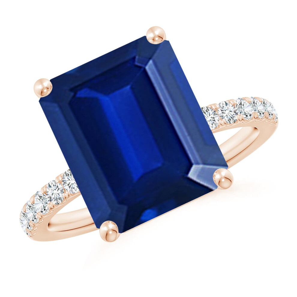 (S 1/2, 14ct Rose Gold) Angara Lab-Grown Emerald-Cut Blue Sapphire Engagement Ring with Lab Diamonds for Women-image-OPC-PGHNRB2-NEW
