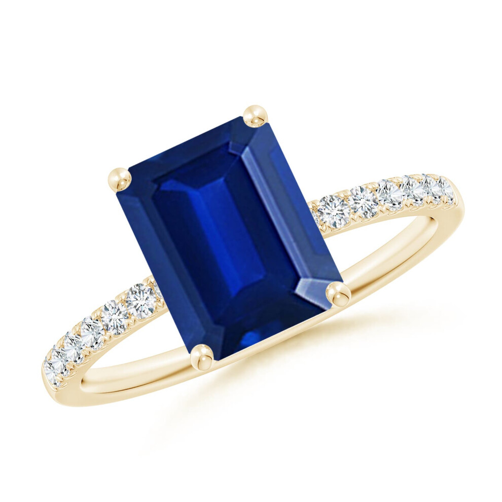 (J 1/2, 14ct Yellow Gold) Angara Lab-Grown Emerald-Cut Blue Sapphire Engagement Ring with Lab Diamonds for Women-image-OPC-PGHNRHG-NEW