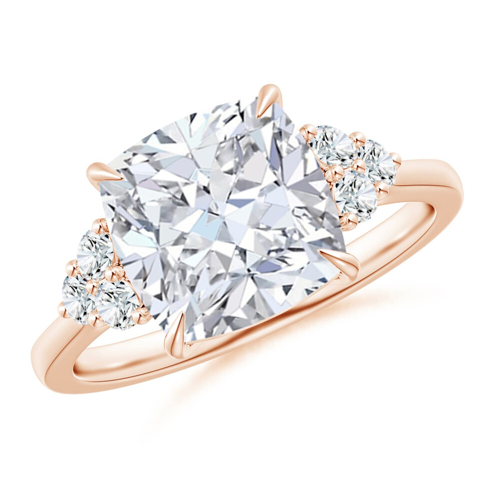 (L 1/2, 14ct Rose Gold) Angara Lab-Grown Cushion Diamond Engagement Ring with Trio Lab Diamonds for Women-image-OPC-PGHNTR7-NEW