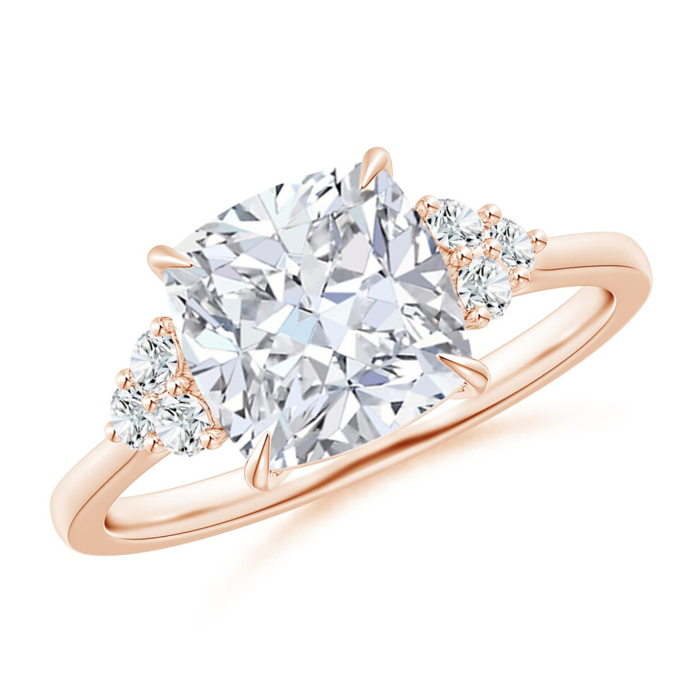(R 1/2, 14ct Rose Gold) Angara Lab-Grown Cushion Diamond Engagement Ring with Trio Lab Diamonds for Women-image-OPC-PGHNTRX-NEW