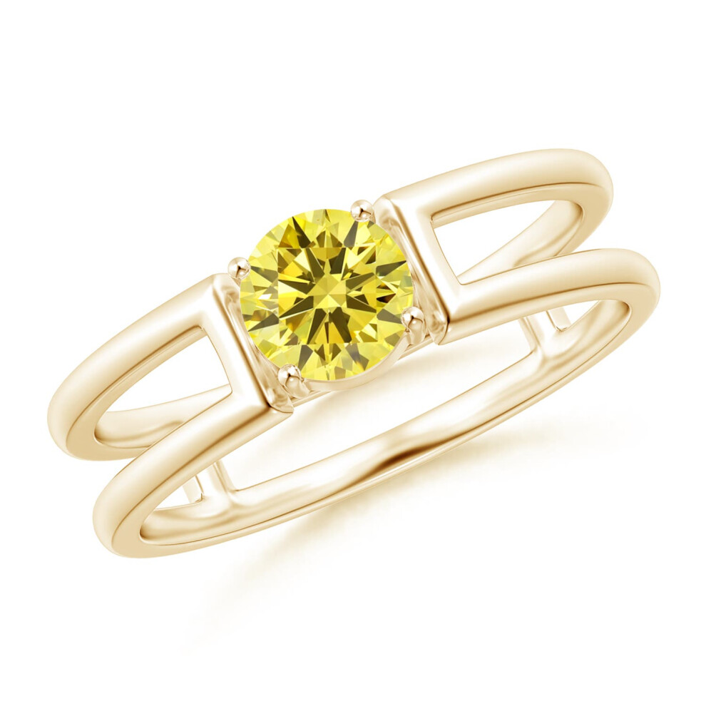 (P 1/2, 14ct Yellow Gold) Angara Lab-Grown Fancy Intense Yellow Diamond Solitaire Parallel Split Shank Ring for Women-image-OPC-PGHNVWC-NEW