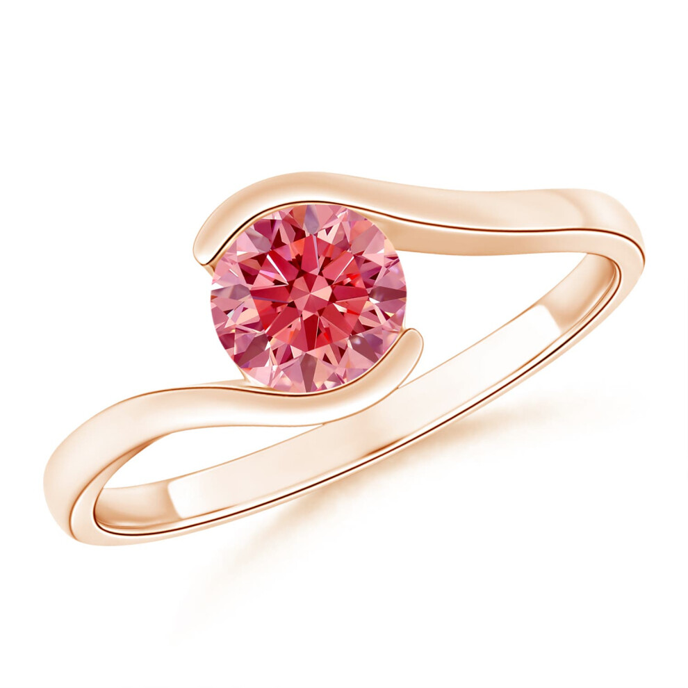 (P 1/2, 14ct Rose Gold) Angara Semi Bezel-Set Solitaire Round Lab-Grown Fancy Intense Pink Diamond Bypass Ring for Women-image-OPC-PGHNWFJ-NEW