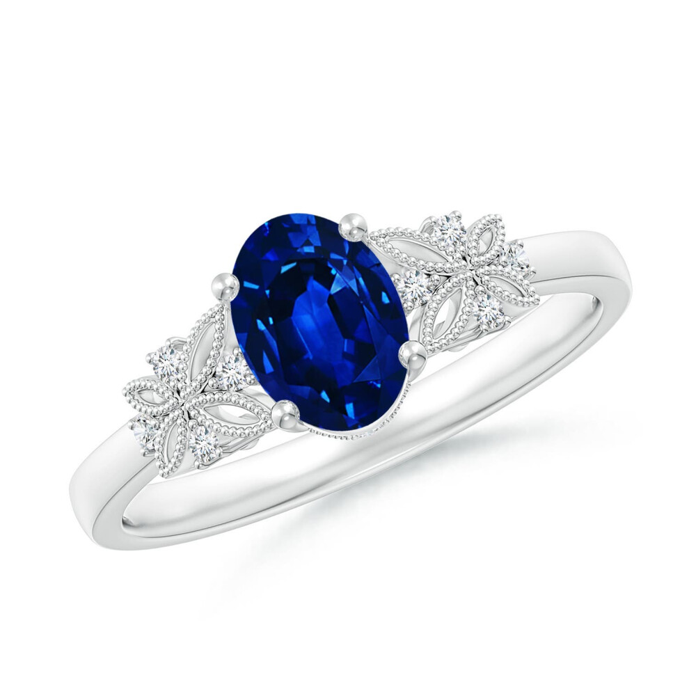 (R 1/2, 14ct White Gold) Angara Lab-Grown Vintage Style Oval Sapphire Ring with Diamonds for Women-image-OPC-PGHNXNJ-NEW
