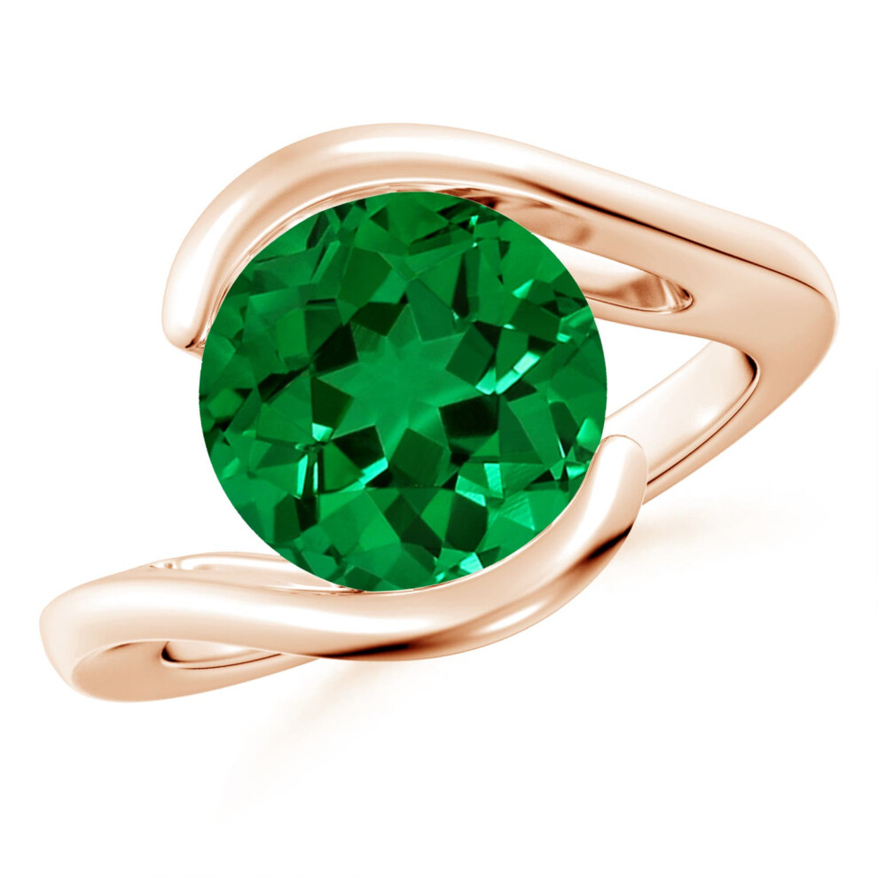 (T 1/2, 9ct Rose Gold) Angara Semi Bezel-Set Solitaire Round Lab-Grown Emerald Bypass Engagement Ring for Women-image-OPC-PGHNY9W-NEW