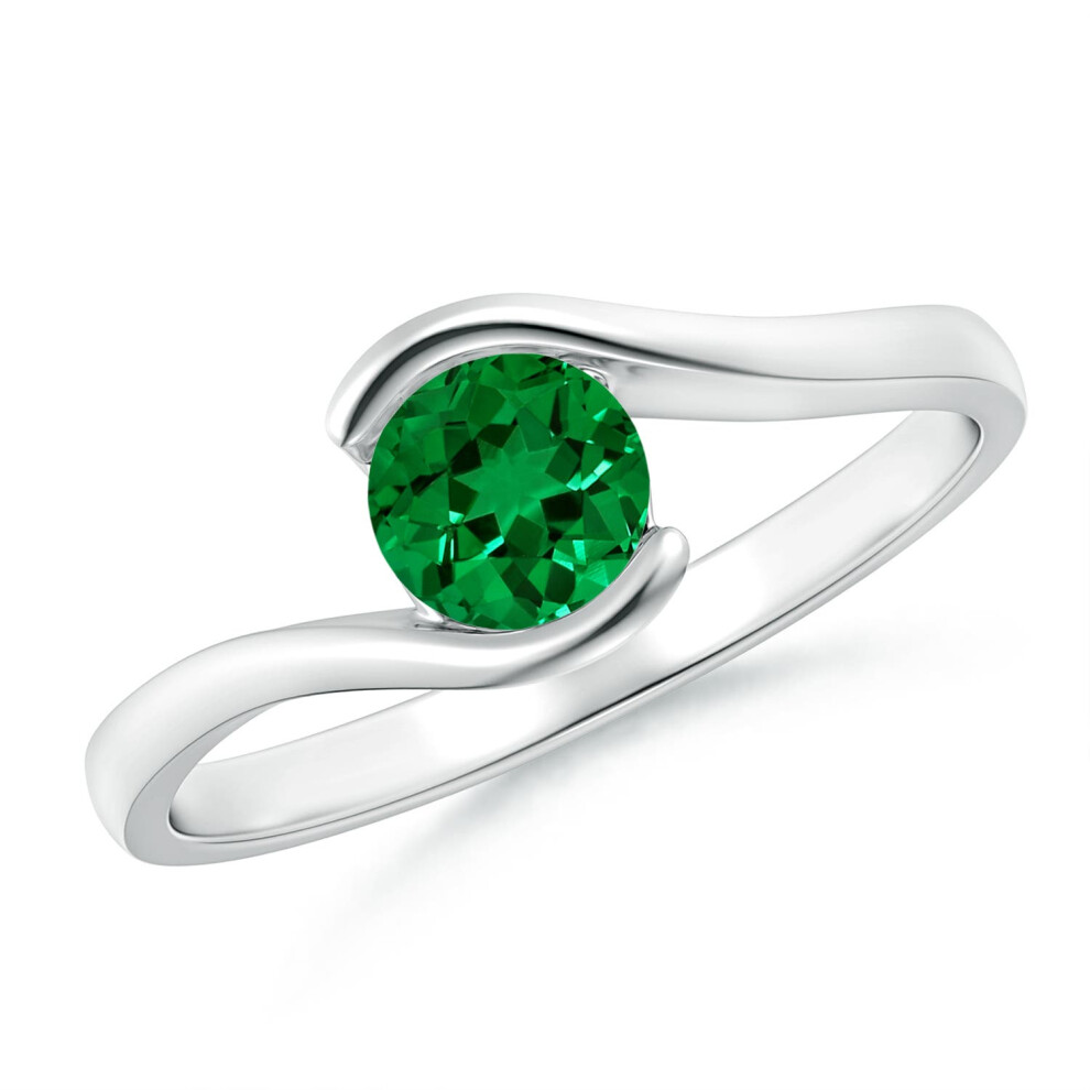 (R 1/2, 9ct White Gold) Angara Semi Bezel-Set Solitaire Round Lab-Grown Emerald Bypass Engagement Ring for Women-image-OPC-PGHNYHS-NEW