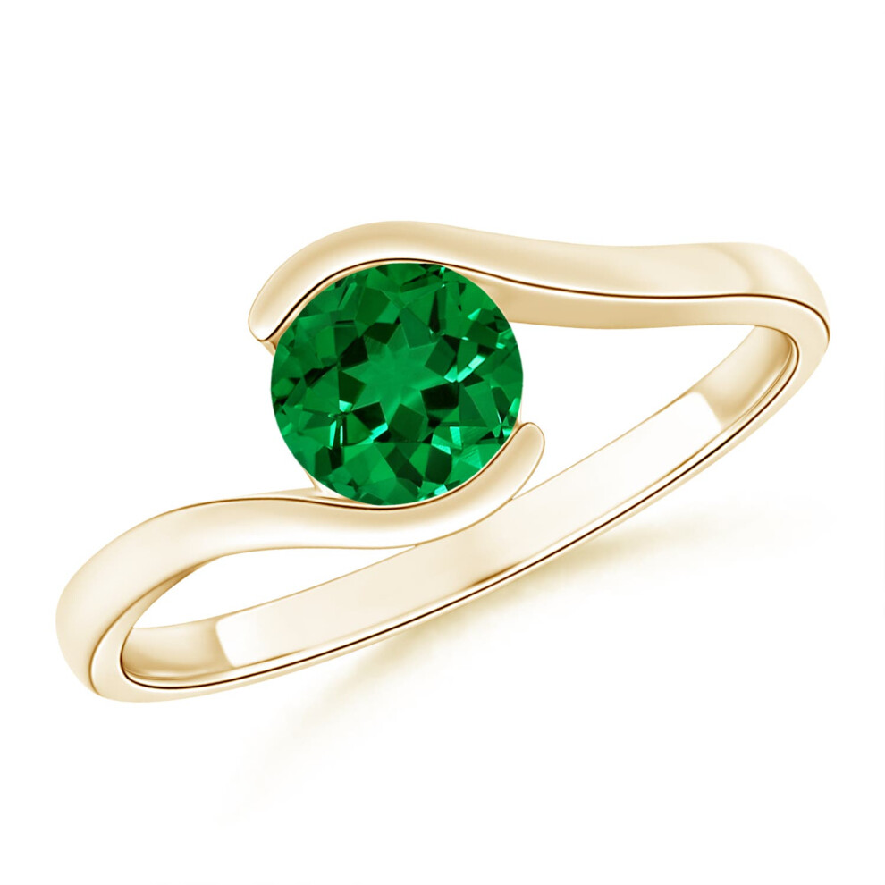 (K 1/2, 14ct Yellow Gold) Angara Semi Bezel-Set Solitaire Round Lab-Grown Emerald Bypass Engagement Ring for Women-image-OPC-PGHNYMN-NEW