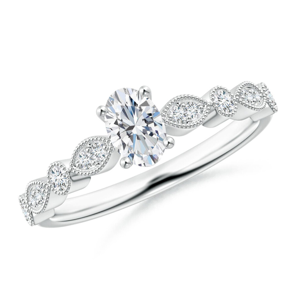 (P 1/2, 14ct White Gold) Angara Lab-Grown-Vintage Inspired Oval Diamond Marquise and Dot Ring for Women-image-OPC-PGHNZJ2-NEW