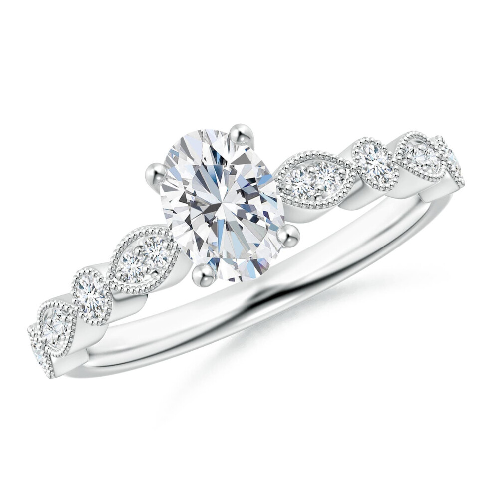 (S 1/2, 14ct White Gold) Angara Lab-Grown-Vintage Inspired Oval Diamond Marquise and Dot Ring for Women-image-OPC-PGHNZJP-NEW