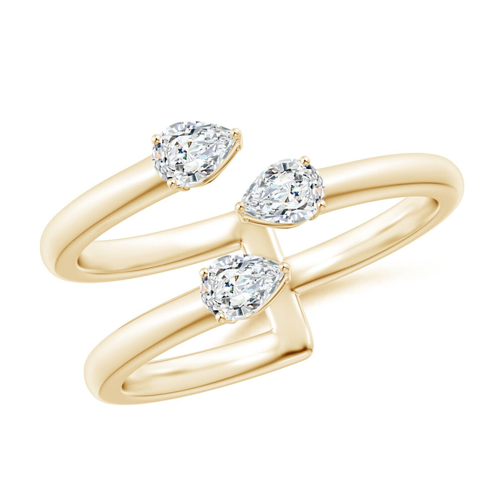 (O 1/2, 9ct Yellow Gold) Angara Lab-Grown-Pear-Shaped Diamond Three Stone Open Ring for Women-image-OPC-PGHNZZ5-NEW