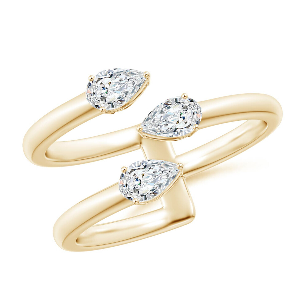 (S 1/2, 9ct Yellow Gold) Angara Lab-Grown-Pear-Shaped Diamond Three Stone Open Ring for Women-image-OPC-PGHNZZP-NEW