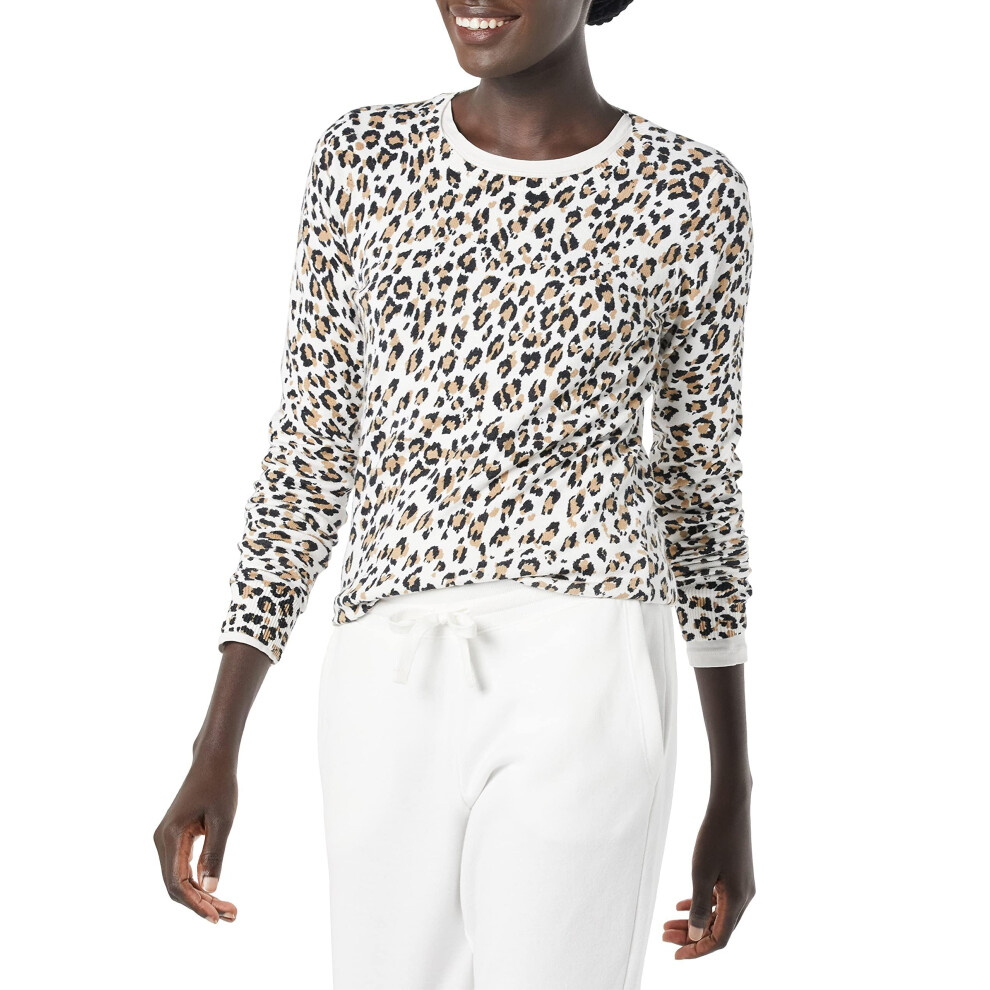 Amazon Essentials Women's Long-Sleeve Lightweight Crewneck Sweater Available in Plus Size  White Cheetah Print  X-Small