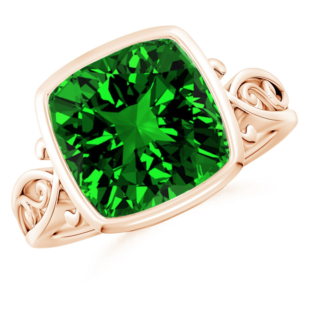 (S 1/2, 14ct Rose Gold) Angara Vintage Style Cushion Lab-Grown Emerald Solitaire Engagement Ring for Women-image-OPC-PGHP5PN-NEW