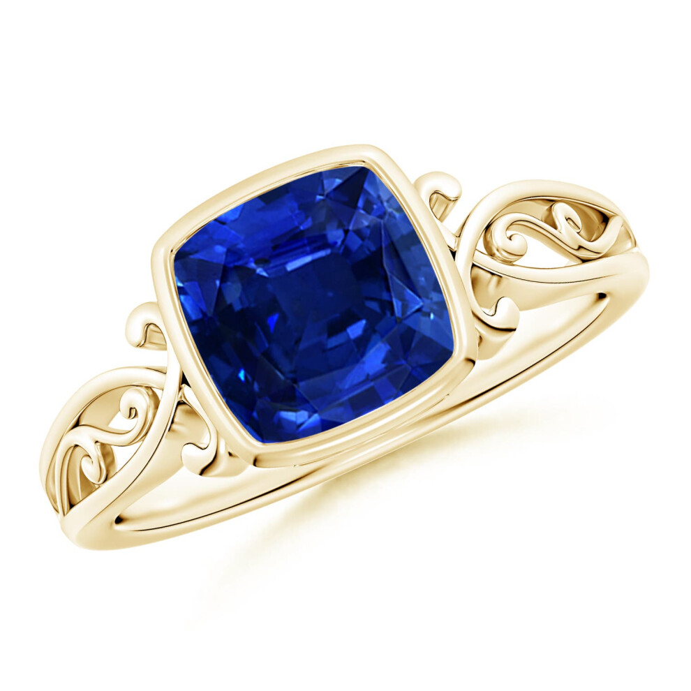 (R 1/2, 14ct Yellow Gold) Angara Lab-Grown Vintage Style Cushion Sapphire Solitaire Ring for Women-image-OPC-PGHP788-NEW