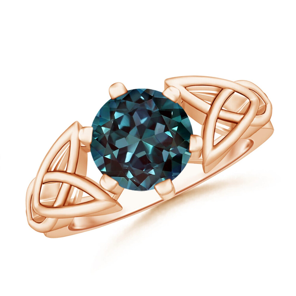 (N 1/2, 14ct Rose Gold) Angara Solitaire Round Lab-Grown Alexandrite Celtic Knot Ring for Women-image-OPC-PGHP7KB-NEW
