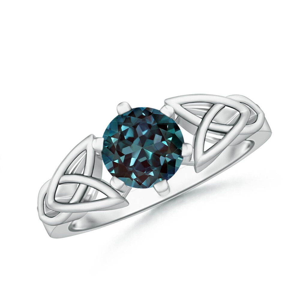 (P 1/2, 14ct White Gold) Angara Solitaire Round Lab-Grown Alexandrite Celtic Knot Ring for Women-image-OPC-PGHP7NQ-NEW